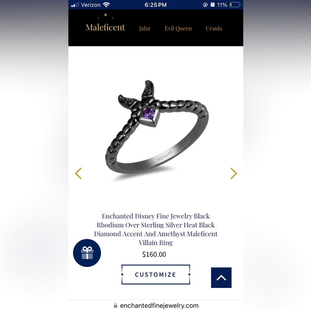 Never worn Disney villain ring- malificent
